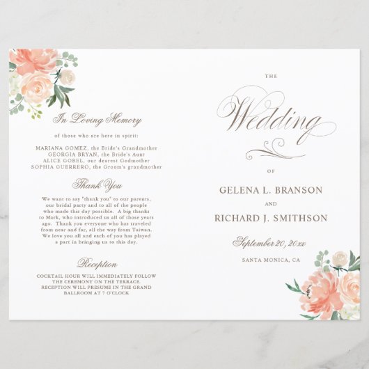 Programme de mariage plié à l'aquarelle printanièr (Devant)