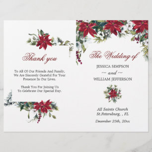 Programme de mariage plié à l'aquarelle rouge Poin