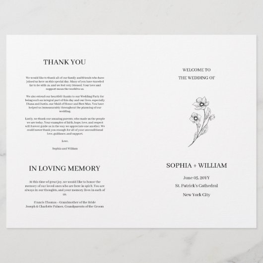 Programme de mariage plié à typographie élégante S (Devant)