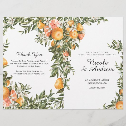 Programme de mariage plié au verger de citrus élég (Devant)