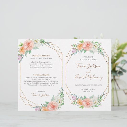 Programme de mariage plié aux fleurs d'aquarelle g (Debout devant)