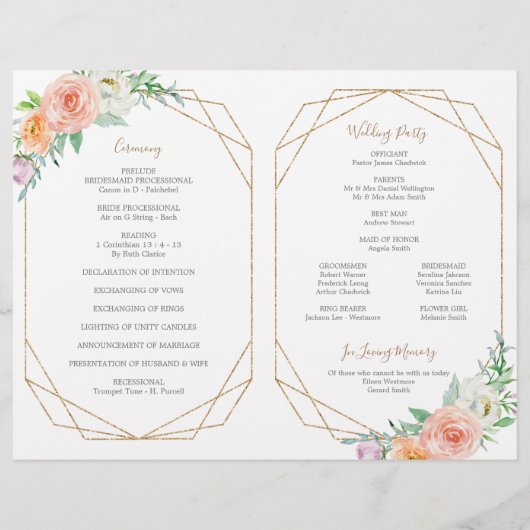 Programme de mariage plié aux fleurs d'aquarelle g (Dos)