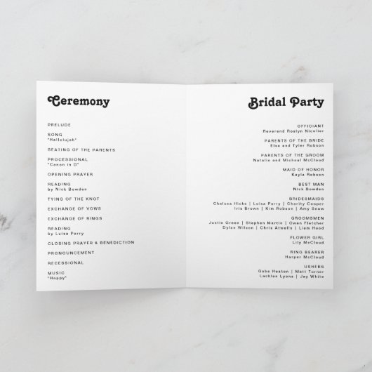 Programme de mariage plié avec lettres rétro moder (Intérieur)