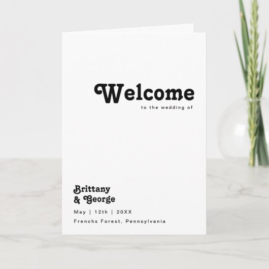 Programme de mariage plié avec lettres rétro moder (Devant)