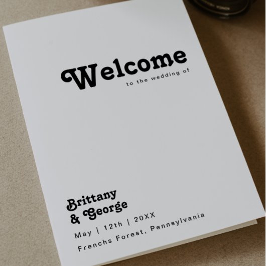 Programme de mariage plié avec lettres rétro moder