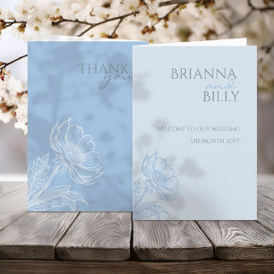 Programme de mariage plié bleu minimaliste Floral