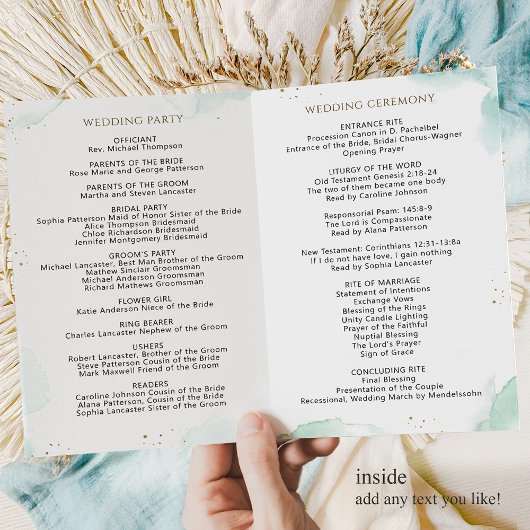 Programme de mariage plié Blue Green Watercolor