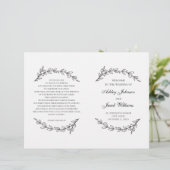 Programme de mariage plié. Botanique noir et blanc (Debout devant)