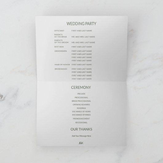 Programme de mariage plié Cygne (Intérieur)