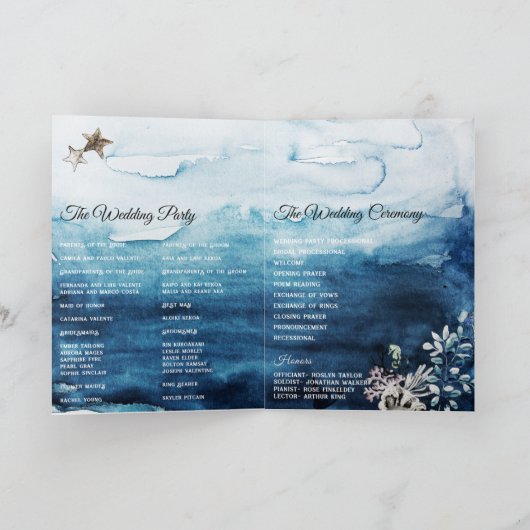Programme de mariage plié dans l'océan rustique (Intérieur)