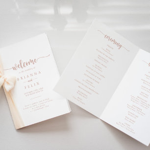 Programme de mariage plié de calligraphie or rose