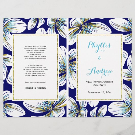 Programme de mariage plié de fleurs tropicales (Devant)