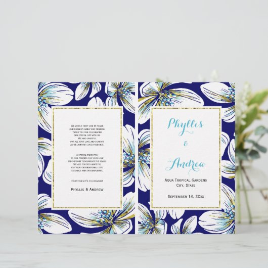 Programme de mariage plié de fleurs tropicales (Debout devant)