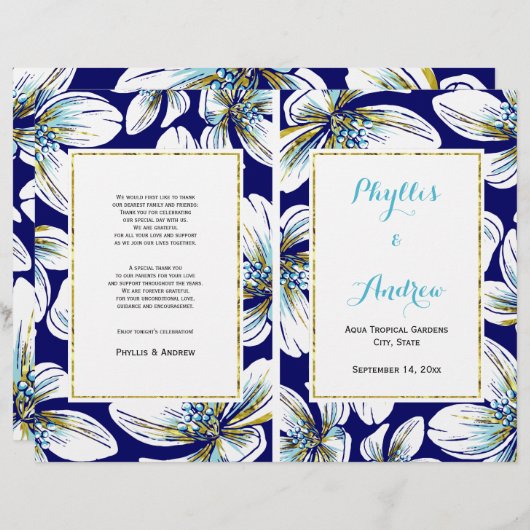 Programme de mariage plié de fleurs tropicales (Devant / Derrière)