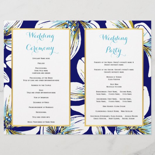 Programme de mariage plié de fleurs tropicales (Dos)