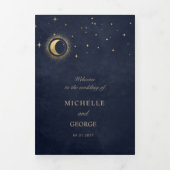 Programme de mariage plié de lune d'or céleste (Page de couverture)