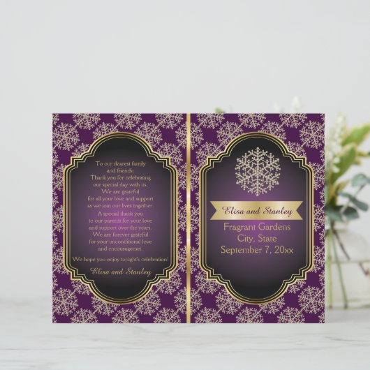 Programme de mariage plié d'or, de flocon de neige (Debout devant)