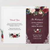 Programme de mariage plié en dentelle florale rose (Devant / Derrière)