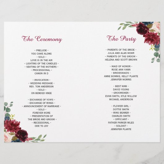 Programme de mariage plié en dentelle florale rose (Dos)