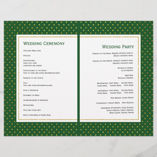 Programme de mariage plié en or vert feuille tropi (Dos)