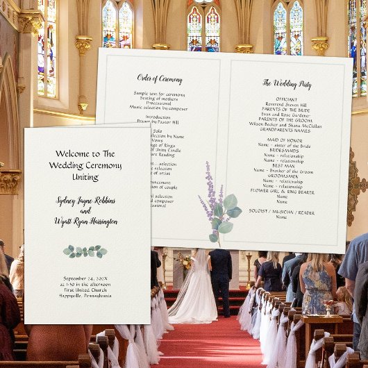 Programme de mariage plié en papier feutré Eucalyp