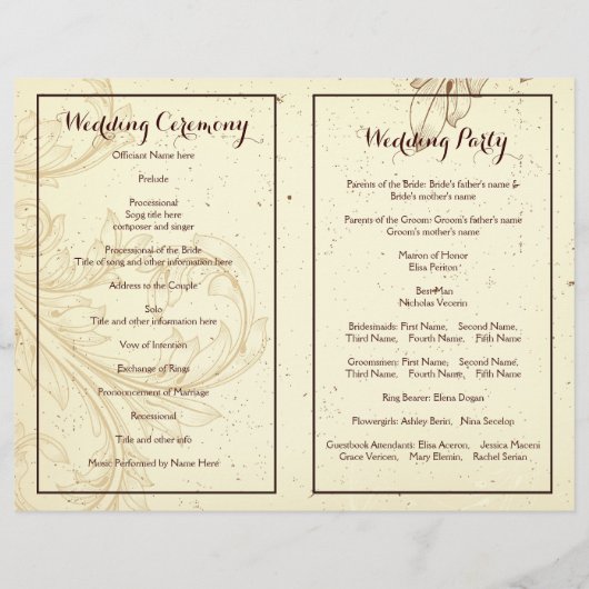 Programme de mariage plié feuille de parchemin bei (Dos)