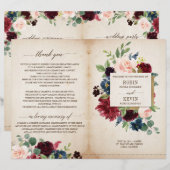 Programme de mariage plié Floral de la marine de B (Devant / Derrière)