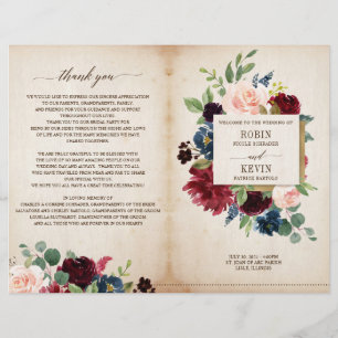 Programme de mariage plié Floral de la marine de B