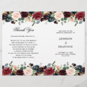 Programme de mariage plié Floral de la marine de B (Devant)