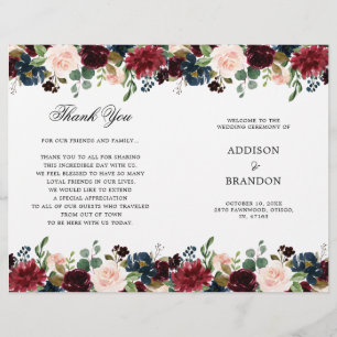 Programme de mariage plié Floral de la marine de B