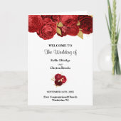 Programme de mariage plié floral rouge et or (Devant)