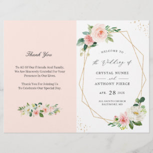 Programme de mariage plié géométrique floral rose