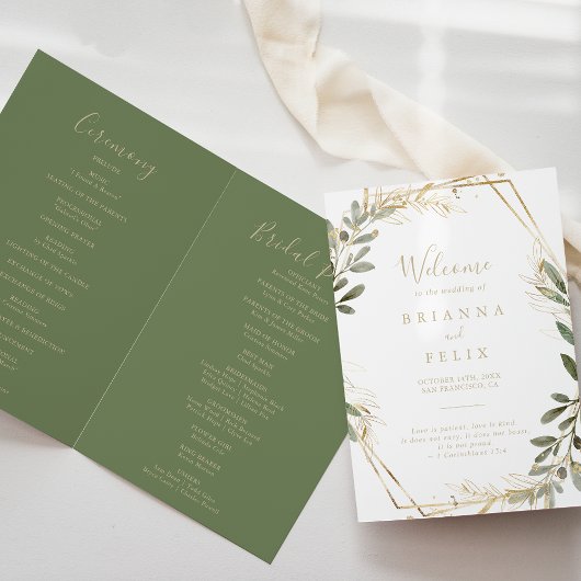 Programme de mariage plié Géométrique Gold Greener