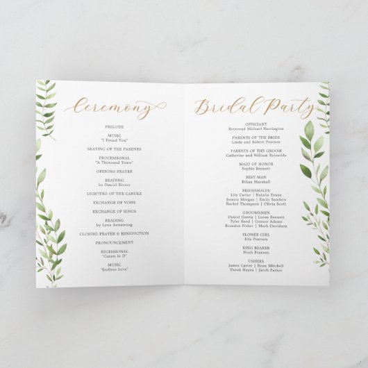 Programme de mariage plié Gold Greenery (Intérieur)