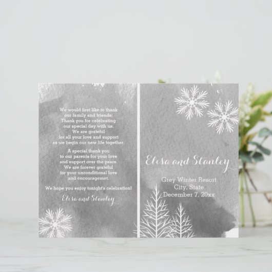 Programme de mariage plié gris aquarelle moderne (Debout devant)