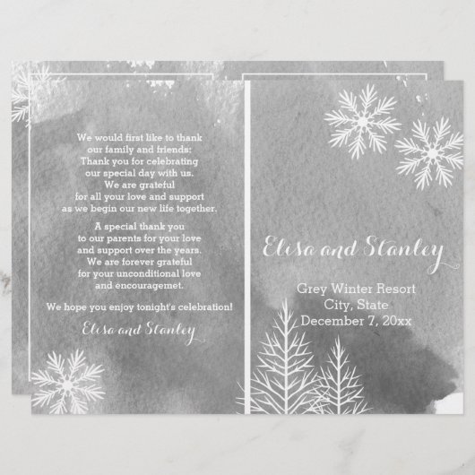 Programme de mariage plié gris aquarelle moderne (Devant / Derrière)