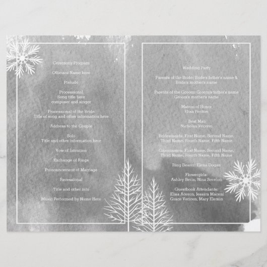 Programme de mariage plié gris aquarelle moderne (Dos)