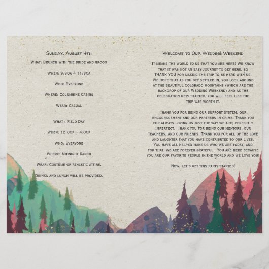 Programme de mariage plié Mariage de camping (Devant)