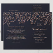 Programme de mariage plié or et bleu marine. Botan (Devant / Derrière)
