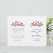 Programme de mariage plié. Roses roses. Fleurs de (Debout devant)