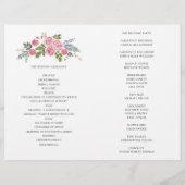Programme de mariage plié. Roses roses. Fleurs de (Dos)