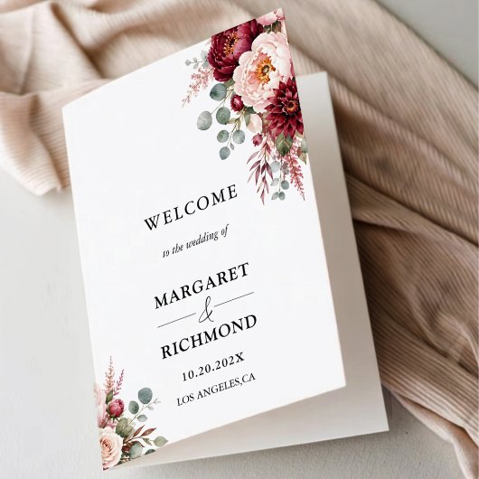 Programme de mariage plié rustique floral Rose de