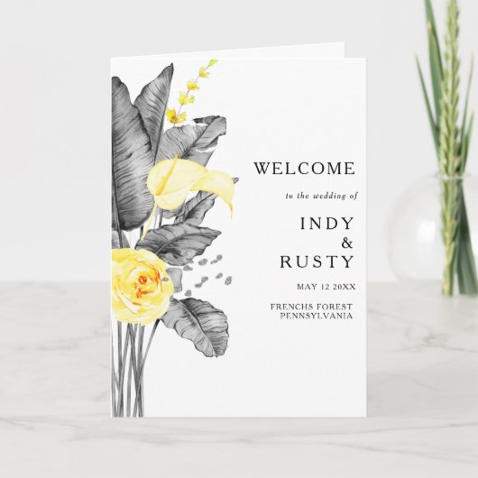 Programme de mariage plié tropical moderne (Devant)