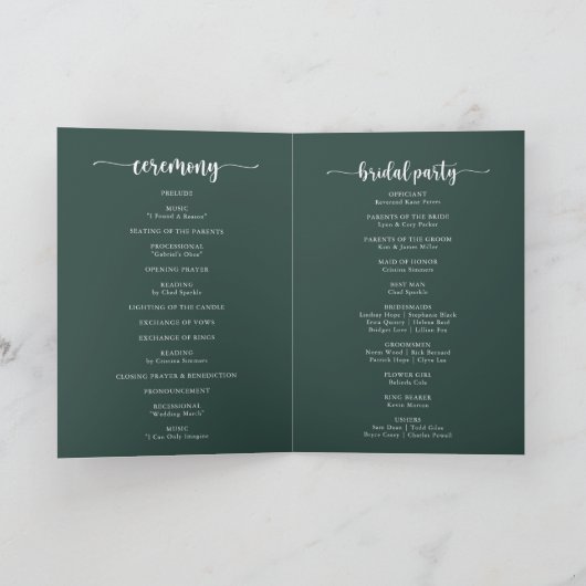Programme de mariage plié vert avec des lampes à c (Intérieur)