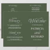 Programme de mariage plié vert forêt élégant DIY (Devant / Derrière)