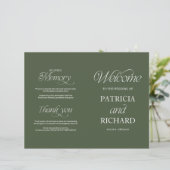 Programme de mariage plié vert forêt élégant DIY (Debout devant)