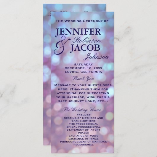 Programme de mariage Points saillants du livre (Devant / Derrière)