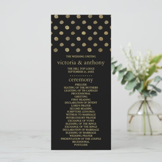 Programme de mariage Pois Black & Gold moderne (Debout devant)