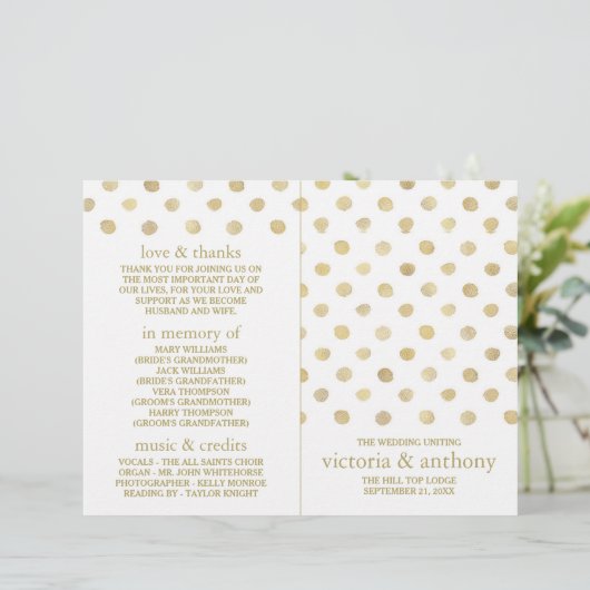 Programme de mariage Pois moderne White & Gold (Debout devant)