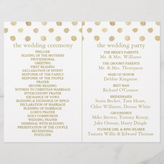 Programme de mariage Pois moderne White & Gold (Dos)